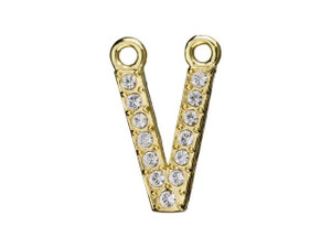 Gold Finish Letter V Pendant with 2 Rings (12.5mm)